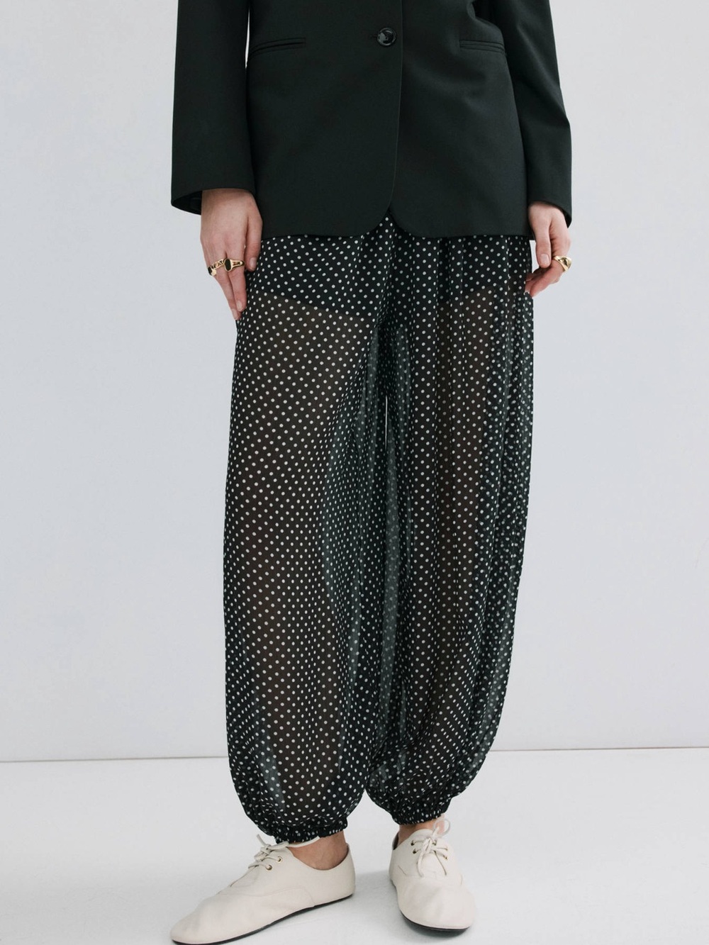 NWT Mango Polka Dot Balloon Pants Sheer Black Sold Out Size Small